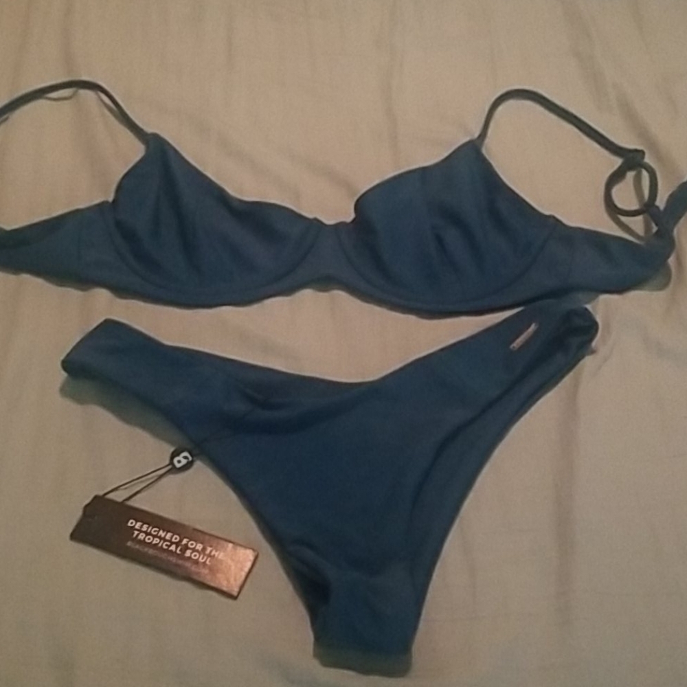 Two piece teal swimsuit